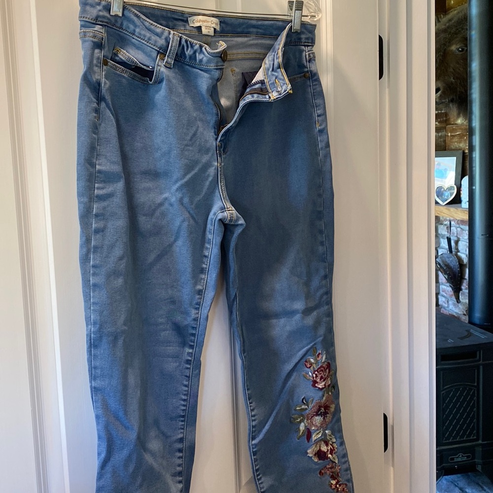 Coldwater Creek jeans with an embroidered flower detail